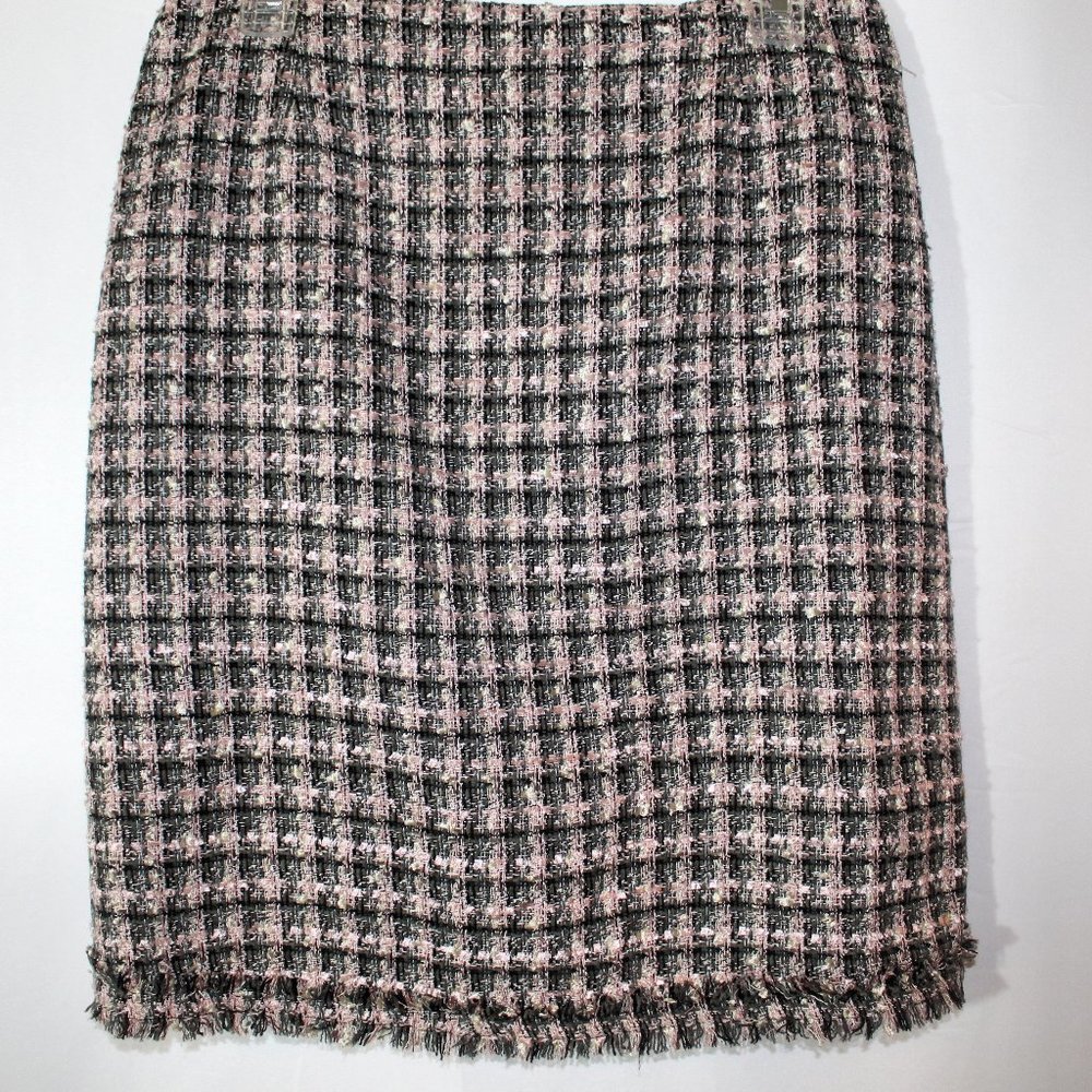 Pink & Gray Pattern Wool Pencil Skirt